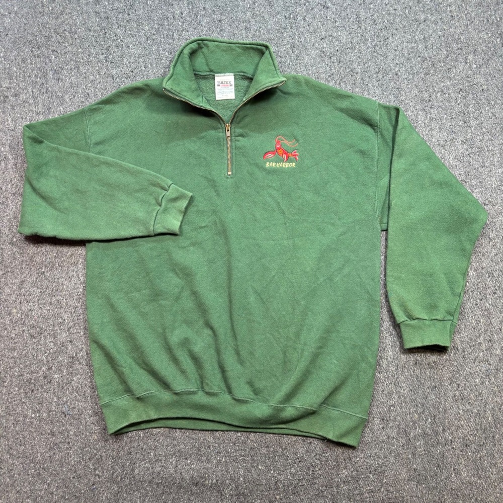 Tultex Quarter Zip Sweatshirt Sz XL Mens Green Bar Harbor Lobster Skater 90s